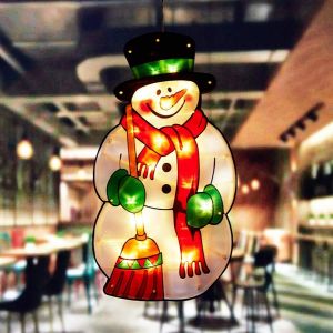 Lustre à ventouse pour fenêtre de décoration de Noël hongLED, un nouveau lustre à piles (bonhomme de neige de Noël) avec une ambiance festive pour les fêtes intérieures et extérieures - Neuf