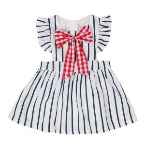 Robe De Princesse En Dentelle A Rayures Geometriques Sans Manches Avec Noud Rouge Sur La Poitrine (90) - Neuf