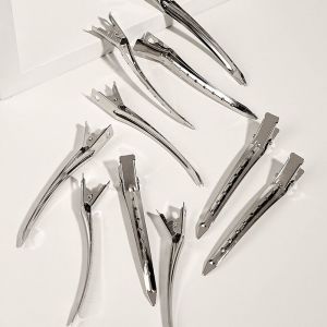 Lot De 10 Pinces À Bec De Canard En Métal Inoxydable, Avec Trous, Pour La Coiffure Et La Teinture Des Cheveux, Argentées - Neuf
