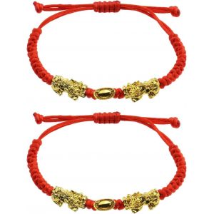 Kal-2 Pcs Double Pi Xiu/Pi Yao Richesse D'or Lingot Rouge Chaîne Bracelet Pour Femmes Hommes Ami Famille Bijoux Réglables Attirer Richesse Et Bonne Chance - Neuf