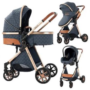 Poussette Magic Zc Pousette Trio 3 En 1 Poussette Pliage Automatique Pousette Jusqu'&agrave; 30kg 0-3ans Avec Sac &Agrave; Main Paysage &Eacute;lev&eacute; Bleu - Neuf