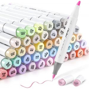 Mevronisshop-Feutre &Agrave; Alcool Marqueurs 48 Color&eacute;s D'art, Pastel Pinceau Pointe Double Feutres Alcool Pinceau Et Ciseau Burin Pour Artiste Pour Croquis Coloriage Calligraphie Avec &Eacute;tui, S&eacute;rie Honolulu - Neuf