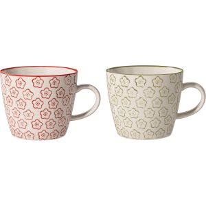 Eryi-Tasses Avec Poignée Isabella - Tasses À Thé Tasse À Café Pour Le Bureau Et La Maison, Cadeau Sain Ø 9,5 X H 8 Cm, Rouge Vert, Céramique, Lot De 2, Capacité 280 Ml - Neuf