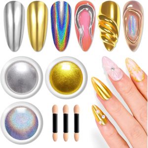 Kal-Poudre Chrome Ongle Argentée Holo -Poudre Ongle Métal Doré, Poudre Effet Miroir Super Magique Pour Ongles Poudre Pailletée, Poudre Pigment Ongles Nail Art 3g: Facile Faire Déco Diy Salon - Neuf