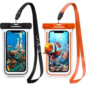 Kal-[Pack De 2 Pochette Étanche Téléphone [Certifiée Ipx8] Etui/Housse/Coque Étanche Smartphones Universel Sac Protection Pour Iphone, Samsung, Huawei, Jusqu'à 6,8 Pouce (Nior+Orange) - Neuf