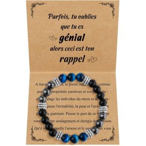 Eryi-Cadeau Homme Bracelet De Perles, Bracelet Pierres Naturelles D'amitié Porte-Bonheur, Bijoux Homme Cadeau Anniversaire Noël Fête Des Pères Cadeaux Pour Papa Grand Pere Mari Copain Couple - Neuf
