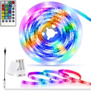 Tzf-Bande Led 5 M - Bande Led Autocollante - Fonctionne Avec Usb Ou Piles - Rgb 5050 - Intensité Variable - 16 Couleurs - Pour Chambre, Salon, Bar, Fête - Neuf