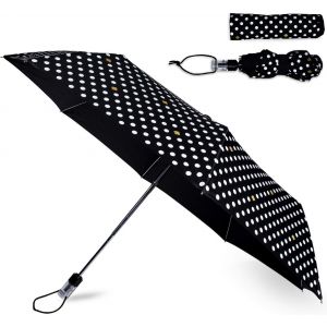Parapluie De Voyage L&eacute;ger Et Compact Avec Housse De Rangement (Pois) - Neuf