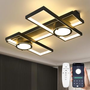 Subzonal-Plafonnier Led Salon Moderne Rectangulaire Avec T&eacute;l&eacute;commande,Intensit&eacute; Variable Lampe De Salon Avec Fonction M&eacute;moire,&Eacute;clairage De Plafond En Acrylique Pour Chambre &Agrave; Coucher,Salle De Bains,B - Neuf