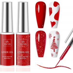 Kal-Vernis Semi Permanent, 2 Couleurs Pailleté Rouge Liner Gel Nail Art Tirez Ligne Stylo Drawing Brillant Vernis À Ongles Pour La Peinture Au Trait French Manucure Nail Art Salon, 8ml - Neuf