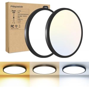 Lot De 2 Plafonnier Led, Luminaire 24w 3000k/4500k/6000k S&eacute;lectionnable, Moderne Tr&egrave;s Mince Pour Salle De Bain Etanche Ip44, Facile &Agrave; Installer &Eacute;clairage De Plafond &Oslash; 22cm - Neuf