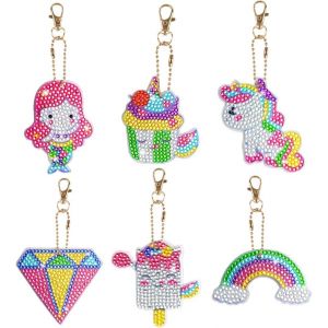 Ayuhr-Licorne 5d Diy Diamant Peinture, 6 Pièces Portes-Clés Peinture Diamant, Kit De Einture Au Diamant Artisanat Pour Enfants, Strass Peinture Cadeau Décoration Pour Les Filles De 6-12 Ans - Neuf