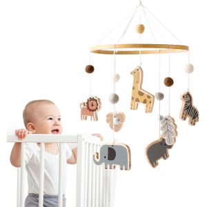Shiliu-Mobile Bébé Animaux Carillons Avec Boules De Feutre Girafe Lion Eléphant Zèbre Mobile Bébé Chambre Bois Crocheté Mobile Nouv[ - Neuf