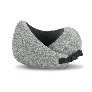 Oreiller de voyage en mousse &agrave; m&eacute;moire de forme en forme de U avec sac de rangement - Gris clair - Neuf