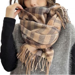 Kalanka-Femme Écharpe Étole Fille Châle Foulard, Pashmina Echarpe A Carreaux Laine Mode Etole Plaid Foulards Oversize Shawl Cardigan Cachemire Chaud Automne Hiver Manteau Tricot Ponchos Et Capes - Neuf