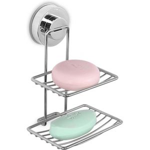 Porte-savon pour douche avec ventouse, douche, inox, porte-savon mural salle de bain, adhésif (inox) - Neuf