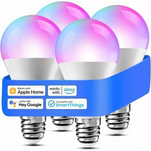 Yemaesre-Ampoule Led Connectée, Lot De 4 Ampoule E27 Wifi Compatible Avec Apple Homekit, Alexa Et Google Home, Rgbww Ampoule Multicouleur Dimmable Avec Commande Vocale Et Contrôle À Distance - Neuf