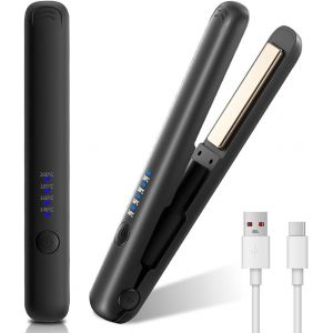 Mini Lisseur Sans Fil, 2 En 1 Lisseur Cheveux Sans Fil Avec 4 Temp&eacute;rature Mini Fer &Agrave; Lisser Sans Fil Avec Ecran Lcd Mini Lisseur De Voyage Pour Cheveux Longs Ou Courts, Chauffage Rapide 20s - Neuf