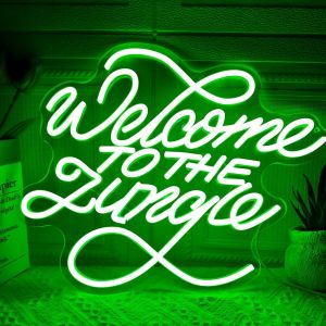 Panneau Lumineux N&eacute;on &Agrave; Led &laquo; Welcome To The Jungle &raquo; Pour D&eacute;coration Murale, D&eacute;coration Artistique, D&eacute;coration De Chambre, F&ecirc;te D'anniversaire,Cadeau De Saint-Valentin (Bienvenue Dans La Jungle-Ver - Neuf