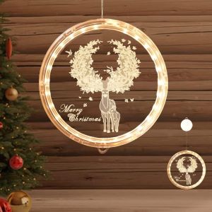 KAL-Lumière De Fenêtre Décorative De Noël,3D Suspendues Blanc Chaud,Décoration Lumineuse De Noël Led A Pile,Decoration Lumineuse Noel Noel,Decoration Fenetre Noel Lumineux Interieur (Cerf) - Neuf
