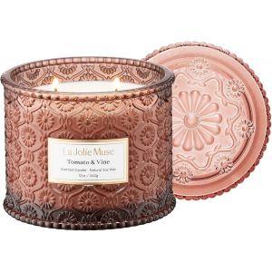 SANSH-Bougie LA JOLIE MUSE à la tomate et à la vigne, bougies parfumées à la vigne pour la maison, grandes bougies de cire de soja à 2 mèches, bougies parfumées pour cadeaux, 340 g. - Neuf