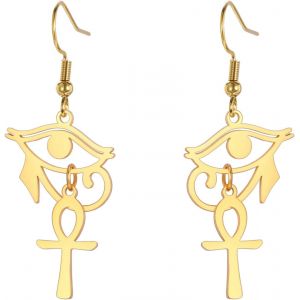 Kal-Oeil De Horus Ankh Boucles D'oreilles Pour Femme En Acier Inoxydable Ancien Oeil D'horus Égyptien Avec Croix Ankh | Boucle D'oreille À Double Aile Avec Penzoloni Bijoux De Protection - Neuf