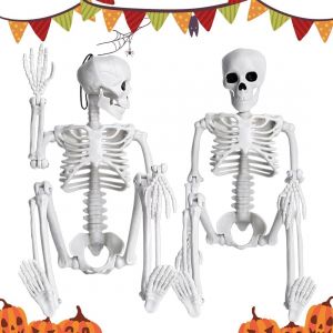 Cauc-Squelette D'halloween En Plastique, Squelette Articul&eacute; D'halloween 40cm, D&eacute;corations Squelette D'halloween Posable Pour Int&eacute;rieure Et Ext&eacute;rieure, Accessoires F&ecirc;te Halloween (2 Pi&egrave;ce) - Neuf