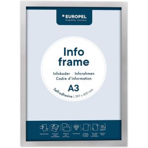 CMWX-196000 Cadre d'affichage autocollant magnétique en PVC, A3 argent, set 2 pièces, adhésif repositionnable, visible recto-verso, portrait ou paysage, dimension hors-tout 450x327mm - Neuf