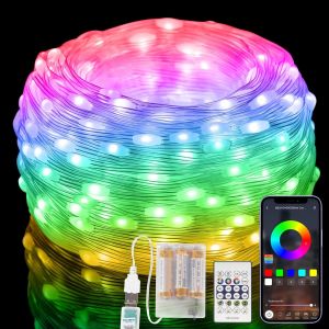 10m Guirlande Lumieuse Avec Télécommandes, Guirlande Lumineuse Multicolore Intelligent Rgb, Étanche Ip65, Pour Intérieure, Extérieure, Décoration Du Mariage, Halloween, Batteries Included - Neuf