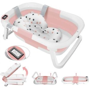 Baignoire Bebe Pliable Avec Thermometre Digital, Baignoire Bebe Avec Coussin Baignoire Bebe Avec Prise Pommeau De Douche, Convient A - Neuf