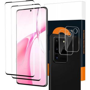 LOT DE 2 + 2 FILMS DE PROTECTION D'&Eacute;CRAN 3D POUR SAMSUNG GALAXY S20 ULTRA 5G AVEC PROTECTION DE L'APPAREIL PHOTO, SANS BULLES, ANTI-POUSSI&Egrave;RE, &Eacute;TANCHE, VERRE DE PROTECTION POUR SAMSUNG GALAXY - Neuf