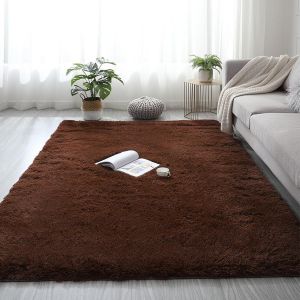 Sjzg-Tapis Chambre Modernes De Salon Soft Tapis &Agrave; Poils Longs, Fausse Fourrure Shaggy Moelleux, Dessous Antid&eacute;rapant Lavable Tapis De D&eacute;coration Marron Fonc&eacute; 60 X 90 Cm - Neuf