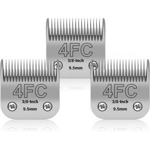 Lot De 3 Lames En Acier Inoxydable 4fc Pour Toilettage De Chien, Compatibles Avec Andis, Oster A5, Heiniger, Max 50, Wahl,Taille Lame 4fc De 3/8 Pouces, Longueur De Coupe 9,5 Mm - Neuf