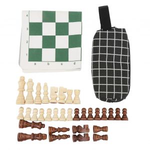 Jeu D'&eacute;checs Enroulable En Cuir Pu, Pi&egrave;ces En Bois, Jeu D'&eacute;checs Portable Avec Sac De Rangement-Vert - Neuf
