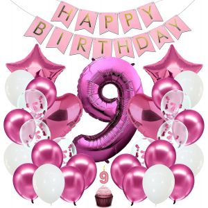 Girl's 9th Birthday Decoration Pink  Girl's Birthday Kit  Birthday Balloon Girl 9 Years  Girl 9 Year Old Girl Birthday Balloon - Neuf