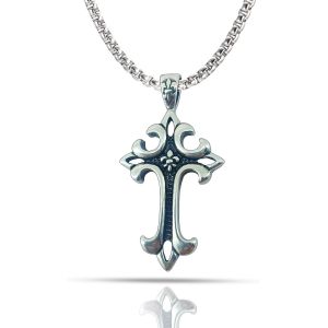 Kal-Collier &Eacute;pais Homme Grande Cha&icirc;ne En Acier Inoxydable Cha&icirc;ne Celtique &Eacute;paisse Vintage Pendentif Croix Symbole Nordique Bijou Amulette Protection Long 60 Cm - Neuf