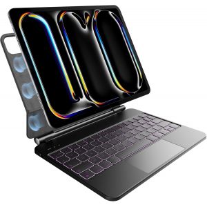 Clavier pour iPad Air 13 Pouces (M3 2025 / M2 2024) et iPad Pro 12,9"" (6e, 5e, 4e, 3e génération), Rétroéclairage 7 Couleurs, Pavé Tactile Multi-Touch, Conception Magnétique Flottante, AZERTY, Noir - Neuf