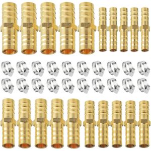 Raccord de tuyau en laiton,6/8/10/12 mm Tuyau droit en laiton,Avec 20 colliers de serrage (¿6-12),Convient pour les tuyaux d'air,les tuyaux d'eau,les tuyaux de carburant(20 Pièces) - Neuf