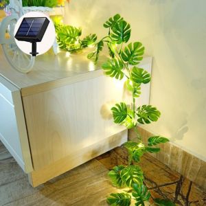 Kal-Guirlande Lumineuse À 20 Led - Décoration Jungle - Feuilles De Monstera Tropicales Avec Lumières Chaudes - Veilleuse Solaire Pour Jungle, Safari, Fête D'anniversaire, Décoration De Table - Neuf