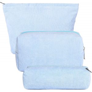 MAA-3 Pièces Trousse de Maquillage, Trousse de Maquillage en Velours Côtelé, Organisateur de Pochette de Toilette de Voyage, Sac à Cosmétiques à Glissière, für Frauen (Bleu) - Neuf