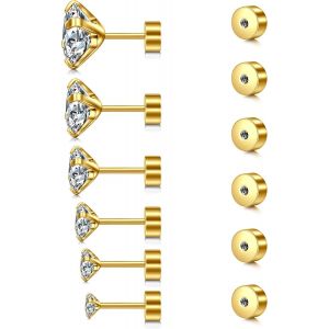 Nbgcm-Boucles D'oreilles En Acier Chirurgical Bijoux De Mode Hélix À Dos Plat Pour Les Femmes Et Les Filles Tragus Cartilage En Zircone Cubique Et Diamant - Neuf