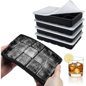 Tianyi-Moule À Glaçons Lot De 4 Moule À Glaçons En Silicone Au Total 60 Compartiments Pour Faire Un Grand Glaçon Carré Pour Réfrigérateur Whisky Cocktail Vin Purée De Fruits Crème Glacée (Noir) - Neuf