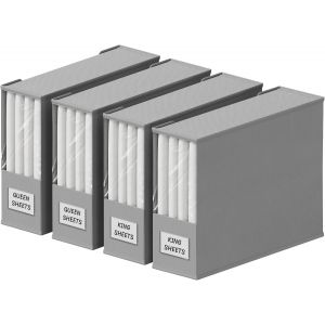 Mevronisshop-Lot De 4 Sacs De Rangement Pliables Pour Draps De Lit, Boite Rangement Draps De Lit Avec Fen&ecirc;tre Transparente, &Eacute;tiquette, Caisse Rangement Housse Couette, Couverture, Placard, Gris Clair - Neuf