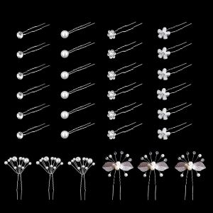 Kal-30 Pièces Épingles À Cheveux De Mariage, Accessoire Cheveux Mariage En Strass Perle, Pince Cheveux Mariage Fleurs En Forme De U, Bijoux Cheveux Mariage Pour Mariée/Femmes/Filles/Marriage Soirée - Neuf