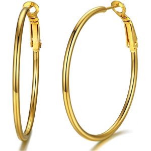 Kal-Boucles D'oreilles Femme Cr&eacute;oles 30/40/70/100mm En Acier Inoxydable/Plaqu&eacute; Or Hoop Earrings - Neuf