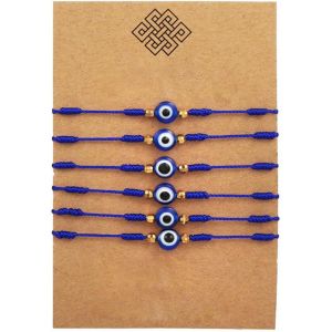 Kalsw-6 Pcs Bracelet Mauvais Oeil Creative Verre Color&eacute; Mal Chanceux Protection Nou&eacute; Tress&eacute; Corde R&eacute;glable Bracelet Rouge Noir Turc Bracelet Porte Bonheur Bijoux Bracelets Mauvais ?il Pour Femme-Bleu - Neuf