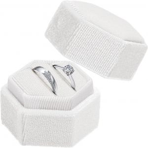 Subzonal-Boite Alliance Mariage 2 Bagues,Boite Bijoux Hexagonal En Velours Boites Bague Blanche Avec Couvercle Amovible Boites A Bague Pour Fian&ccedil;ailles,C&eacute;r&eacute;monie,Mariage,Saint-Valentin - Neuf