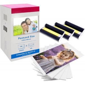JEXNOVASHOP-Compatible avec Canon Selphy CP1500 CP1300 CP1000 CP1200 CP910 Kits de Papier Photo &agrave; Encre, 100x148 mm, 108 Feuilles de Papier et 3 Cassettes d'encre Couleur, pour Canon Selphy KP-108IN - Neuf