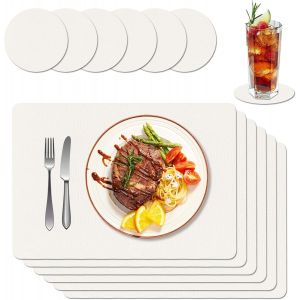Ulteronixshop-Lot de 6 sets de table en cuir lavables avec dessous de verre, r&eacute;sistants &agrave; la chaleur, double face imperm&eacute;ables, id&eacute;aux pour la cuisine et le bureau, blanc cr&egrave;me - Neuf
