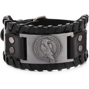 Kal-Viking Odin's Raven Bracelet En Cuir Pour Hommes Noir Brun Wrap Ceinture Corbeau Bracelets Nordique Celtique Pa&iuml;en Amulette Bijoux - Neuf
